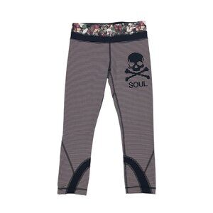 Lululemon Womens 4 Soul Striped Cropped Leggings Floral Skull Athletic Gym